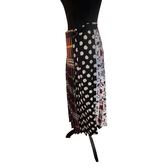 Zara Woman Mixed Print Pleated Midi Skirt Plaid Polka Dot Floral Black Red M - Picture 16 of 16